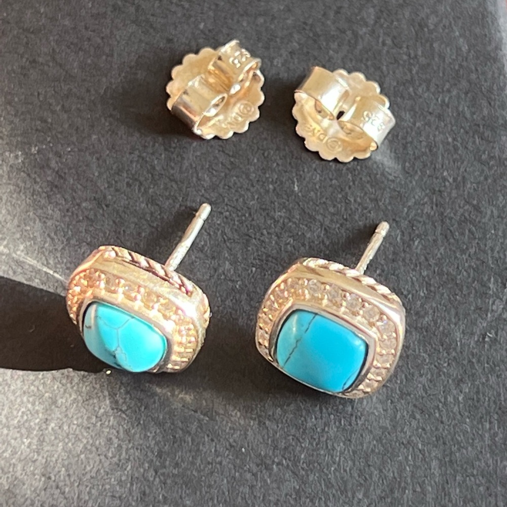 DY Turquoise and diamond earrings - Picture 10 of 11